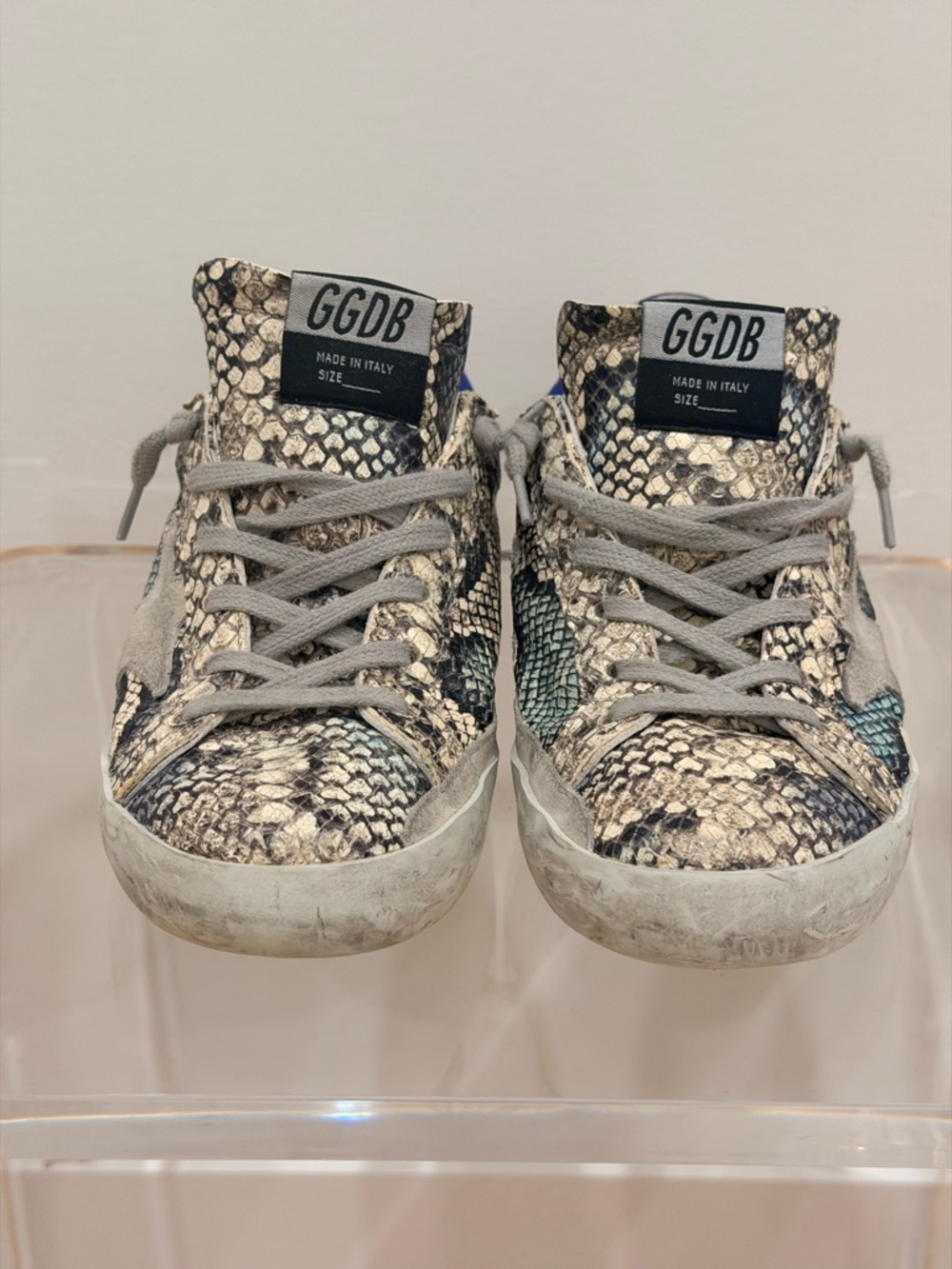 Golden Goose Gray Blue Snake Print Superstar Sneakers. 38